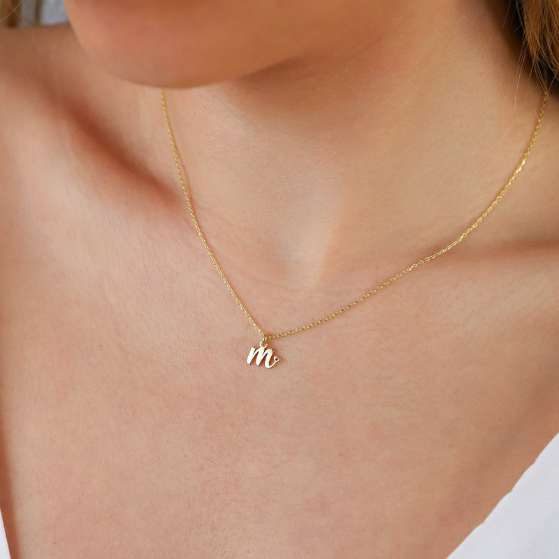 Tiny Special Initial Necklace with Delicate Heart Symbol, Custom Pendant Initial Necklace • Dainty Choker Letter Necklace in Sterling Silver