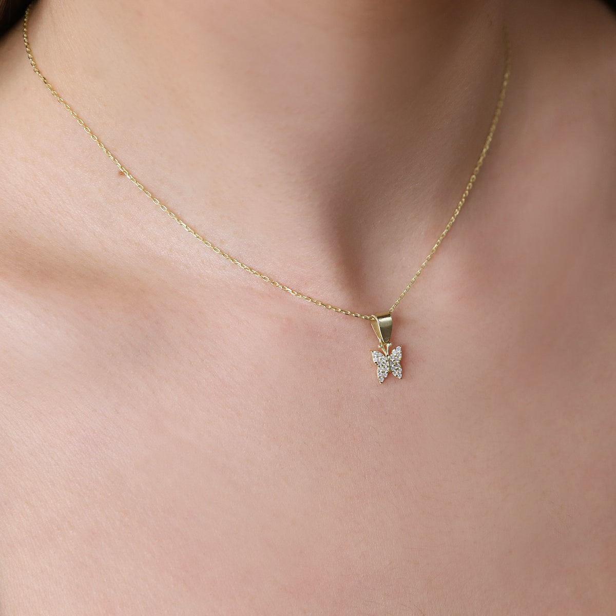 CZ Diamond Butterfly Necklace, Minimalist Charm Pendant, Additional Charms for Bracelet • Gold Jewelry • Gifts for Women • Anniversary Gift