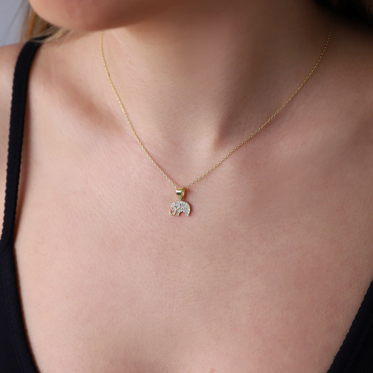 14k Gold Elephant Necklace • Elephant Baby Shower Lucky Charm Jewelry Gifts, Gold Filled Necklace, CZ Diamond Necklace by NecklaceDreamWorld