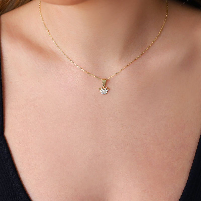Princess Crown CZ Diamond Necklaces for Women • Dainty Queen Crown Gold Filled Necklace • Charm Necklace • Wedding Gift • Birthday Gift