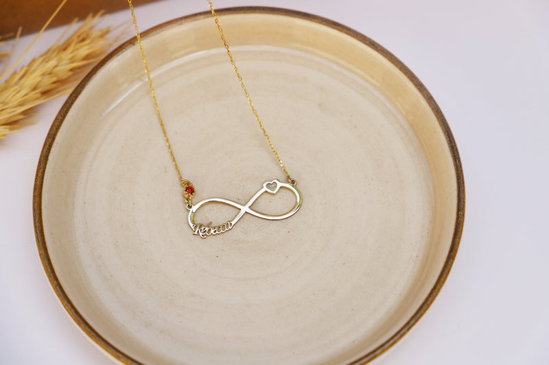 Infinity Name Necklace, Personalized Infinity Necklace, Infinity Necklace with Names, Infinity Necklace with Heart, Infinity Necklace Gold