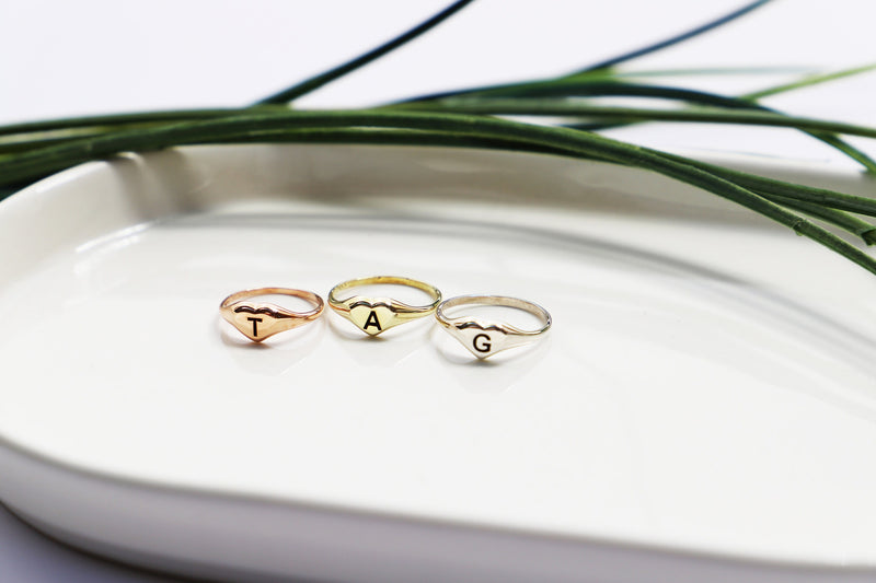 Custom Cute Gold Initial Heart Ring • Silver Personalized Engraved Tiny Letter Ring • Stackable Rose Gold Jewelry • Gift for Her