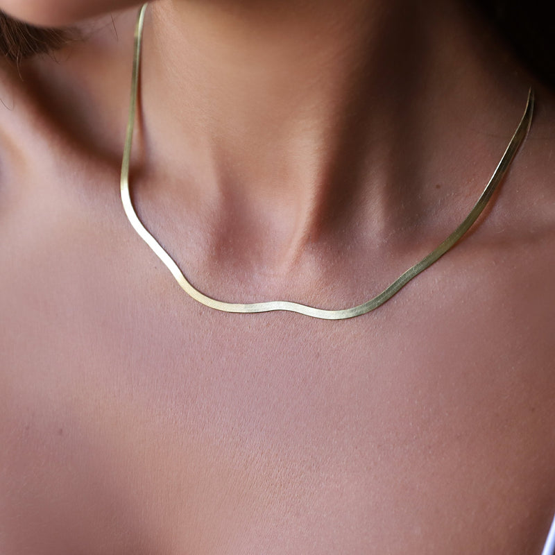 14K Solid Gold Chain Necklace • Herringbone Necklace Real Gold • Snake Necklace • Layering Necklace • Birthday Gifts • Anniversary Gifts