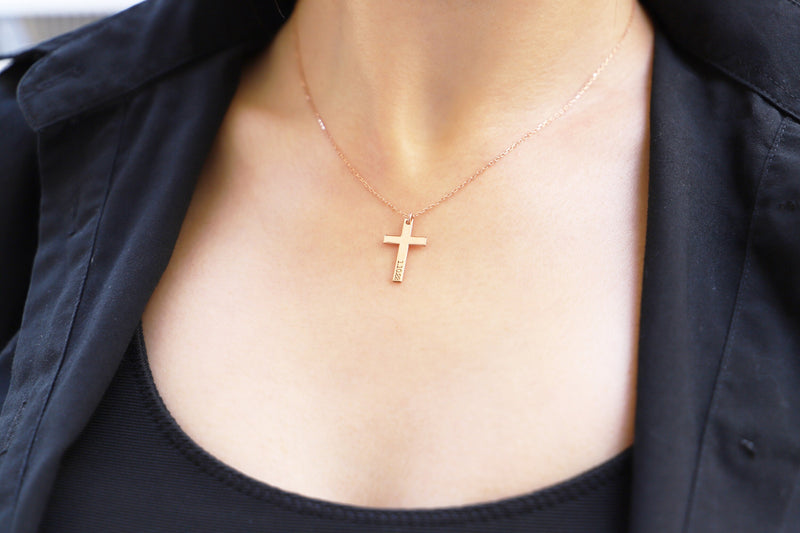 Custom Gold Cross Necklace • Dainty Small Cross Necklace • Personalized Name, Date Necklace • Gold Filled Cross Necklace • Gift for Women