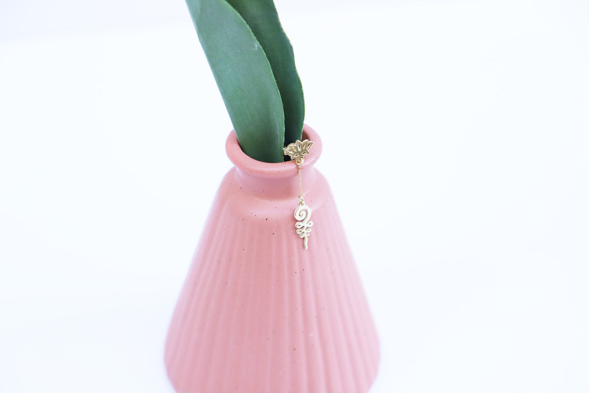 Spiritual Lotus Flower Stud Earrings | Unalome Gold Earrings | Unique Blue Lotus Earrings | Birthday Gift | Christmas Gift