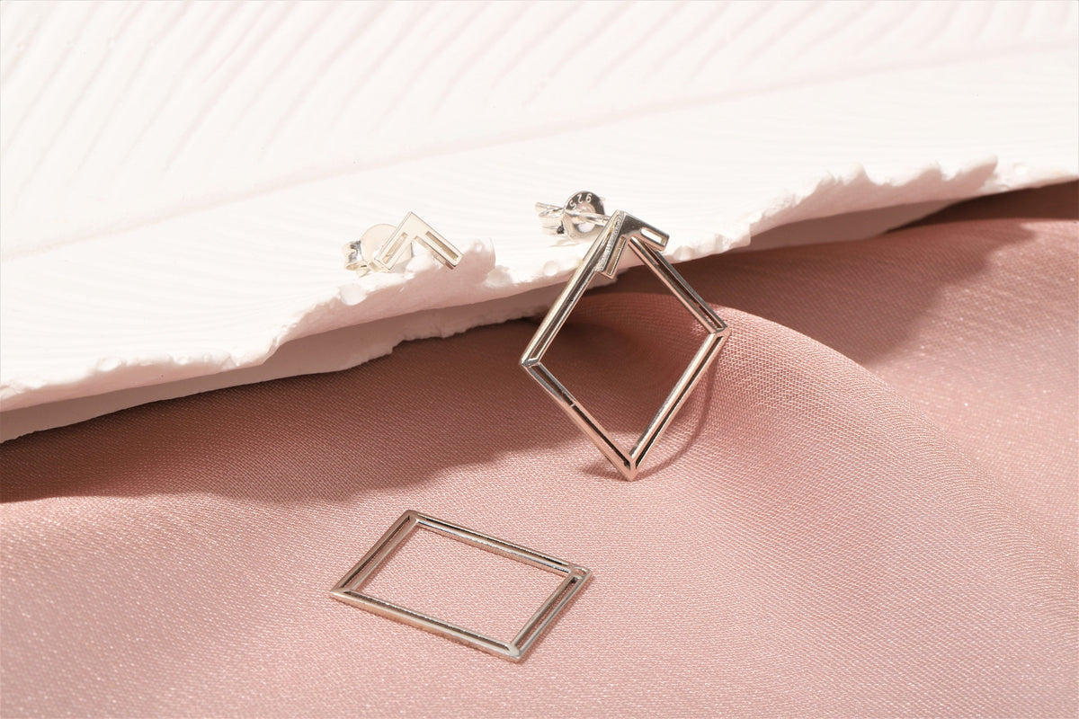 Handmade Ear Jacket Earrings, Square Earring, Double Geometric Earrings, Modern Jewelry Gifts for Women in Rose Gold, Sterling Silver, Gold