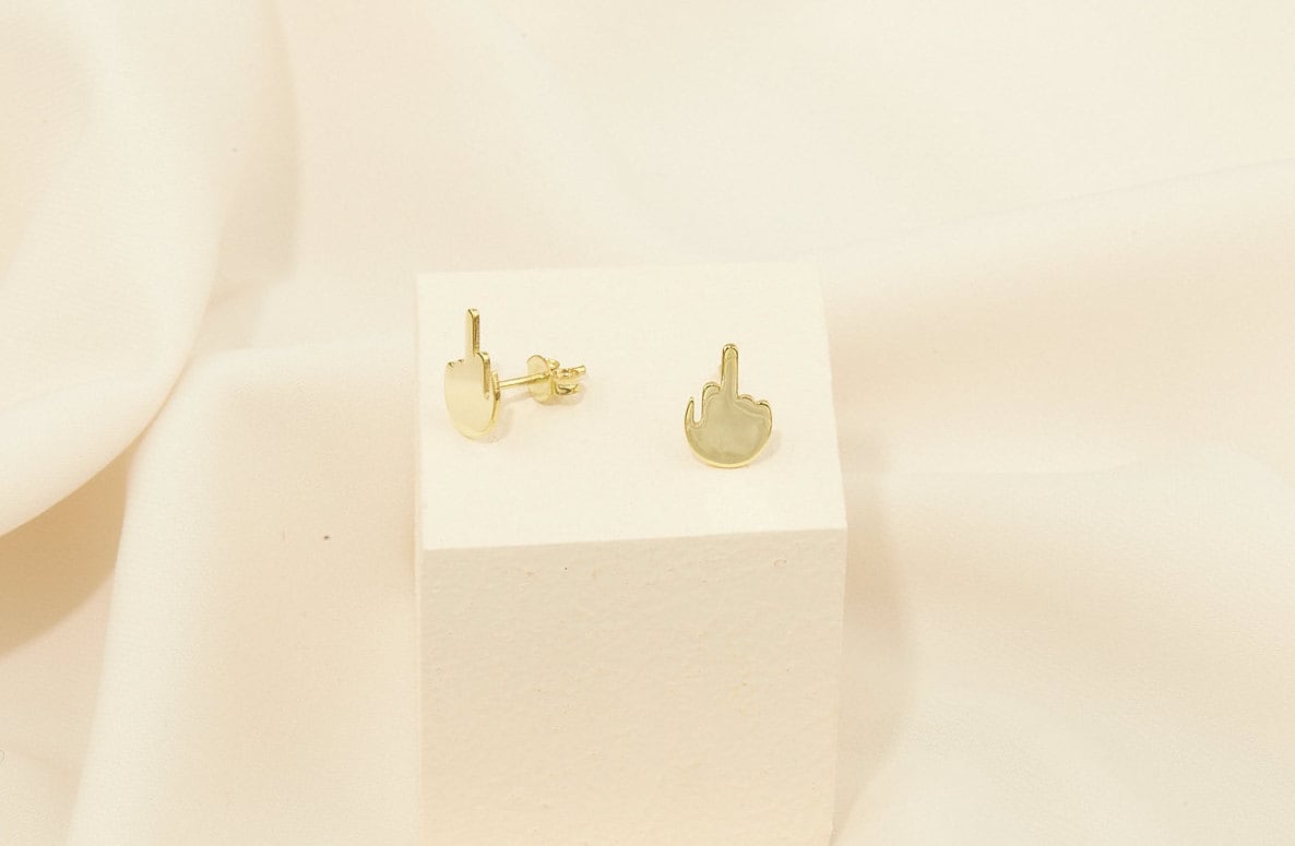 Tiny Middle Finger Earrings, Sterling Silver Middle Finger Jewelry, Fuck You Stud Earrings, Funny Fuck Jewelry, Gold Hand Earrings
