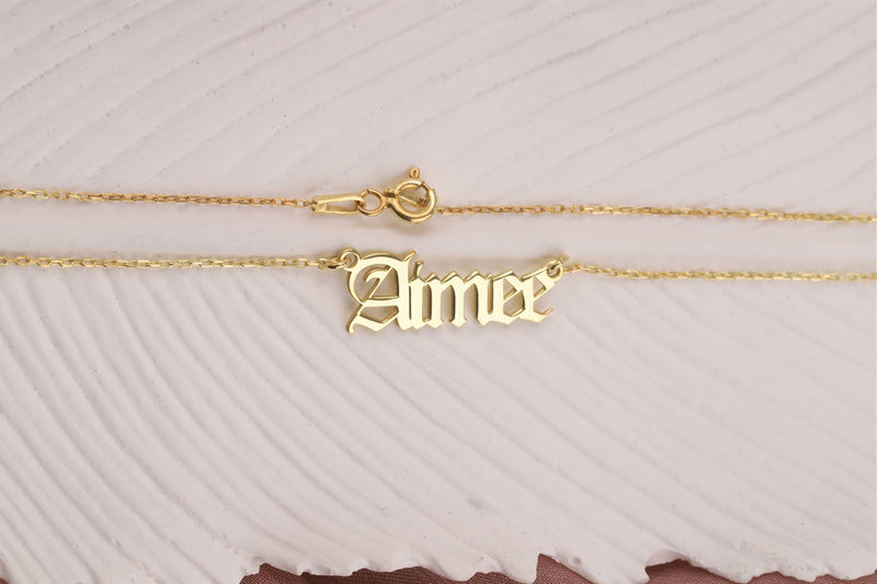 14k Solid Gold Name Necklace • Personalized Name Necklace Gold • Old English Name Necklace 14K • Gothic Name Necklace Gold 14k • Gold Gift