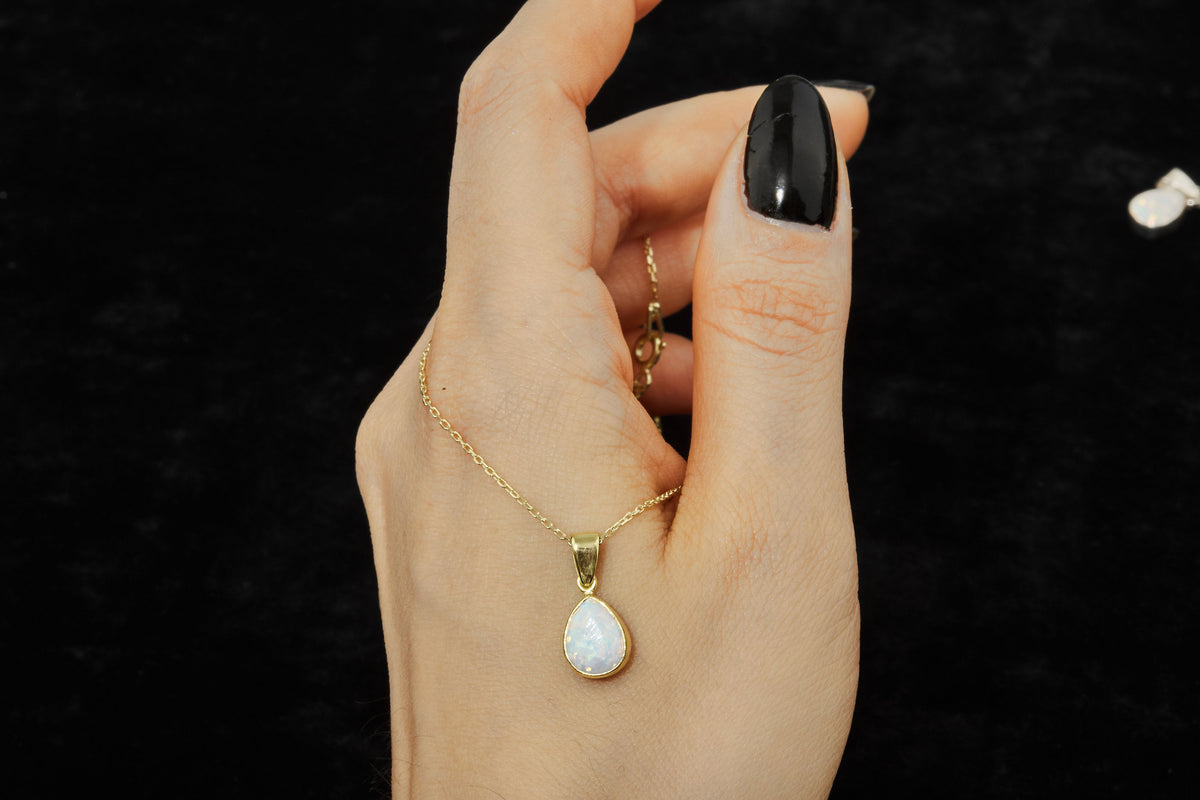 14K Opal Charm Necklace by NecklaceDreamWorld • Handmade Teardrop Necklace • Trendy Bridal Jewelry, Crystal Jewelry Perfect Anniversary Gift