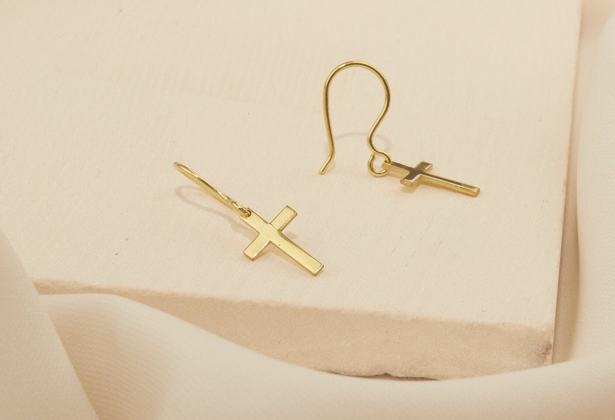 14k Gold Fillled Cross Earrings for Women, Dainty Christian Jewelry, Everyday Earrings in Sterling Silver and Rose by NecklaceDreamWorld