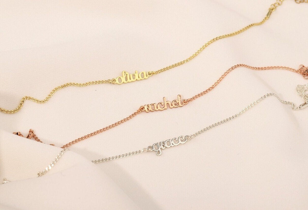 Layering Name Bracelet with Dainty Curb Chain, Personalized Initial Bracelet, Perfect Birthday Gift in Sterling Silver by NecklaceDreamWorld