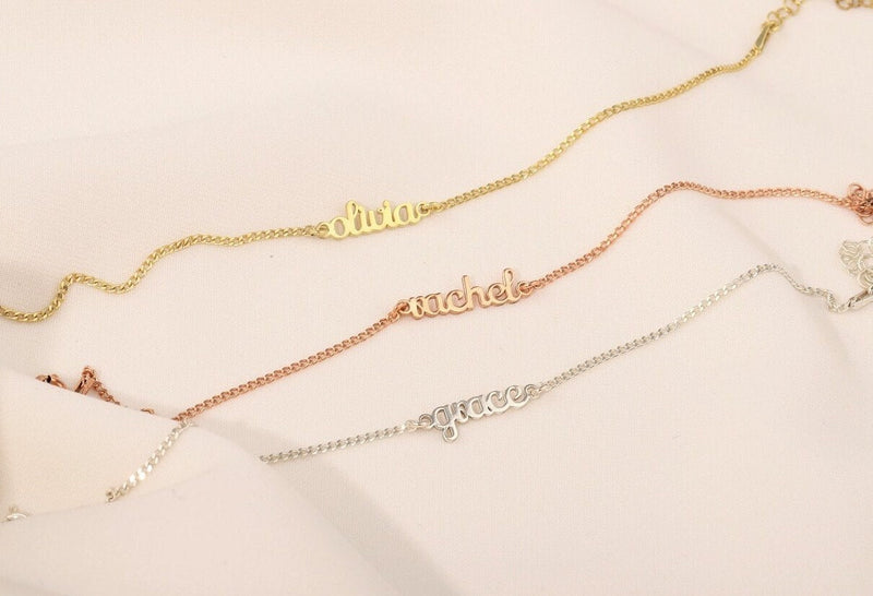 Layering Name Bracelet with Dainty Curb Chain, Personalized Initial Bracelet, Perfect Birthday Gift in Sterling Silver by NecklaceDreamWorld