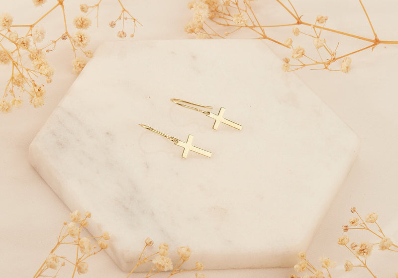 14k Gold Fillled Cross Earrings for Women, Dainty Christian Jewelry, Everyday Earrings in Sterling Silver and Rose by NecklaceDreamWorld