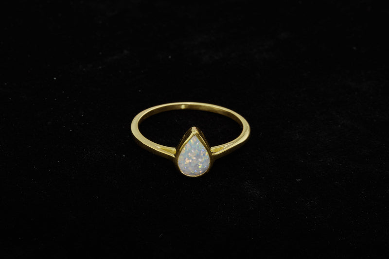 Real Opal Teardrop Rings in 14K Gold, Comfort Fit Dainty Ring with Opal Stone in Yellow Gold Rings by NecklaceDreamWorld, Daily Wear Gifts