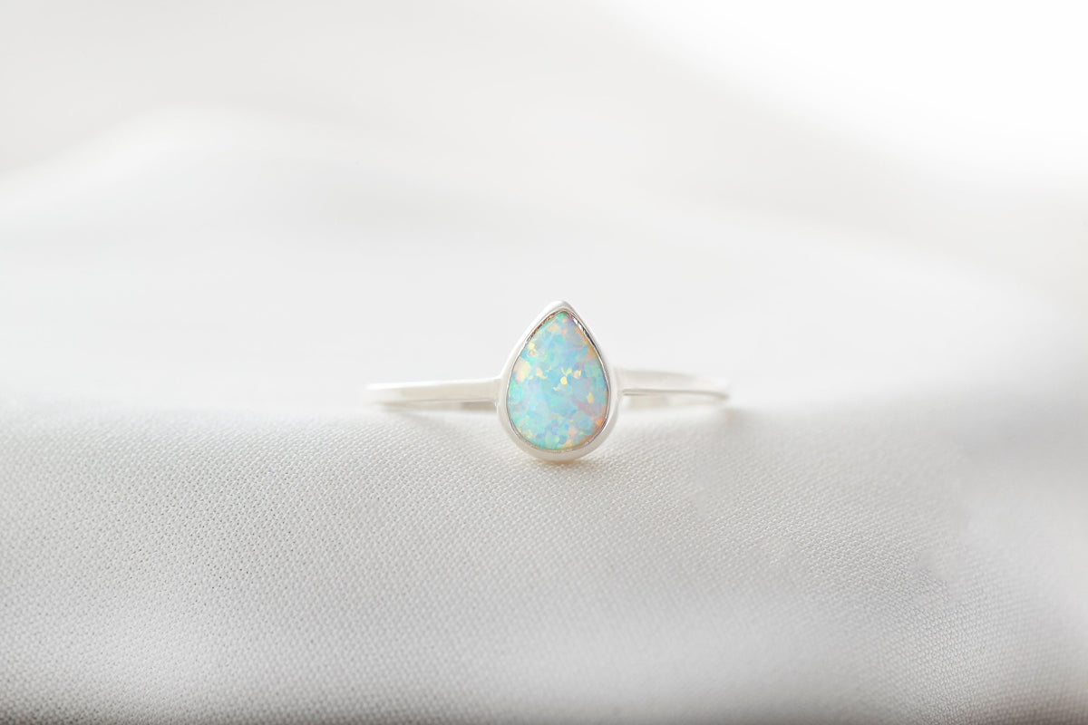 Real Opal Teardrop Rings in 14K Gold, Comfort Fit Dainty Ring with Opal Stone in Yellow Gold Rings by NecklaceDreamWorld, Daily Wear Gifts