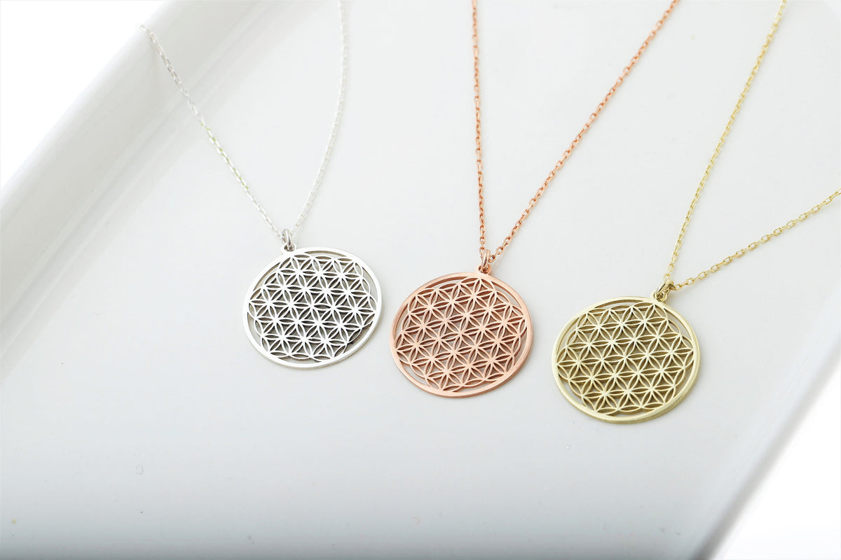 14K Gold Flower of Life Necklace • Handmade Mandala Necklace • Yoga Necklace • Sacred Geometry Jewelry • Ready to Ship Birthday Gifts