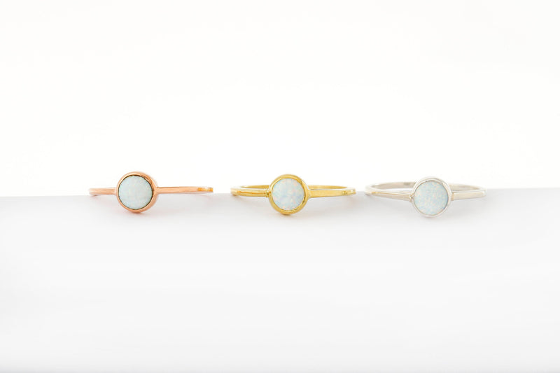 Gold Filled Delicate White Opal Ring, Dainty Gemstone Rings, October Birthstone Jewelry, Stackable Rings for Women, Gifts for Her