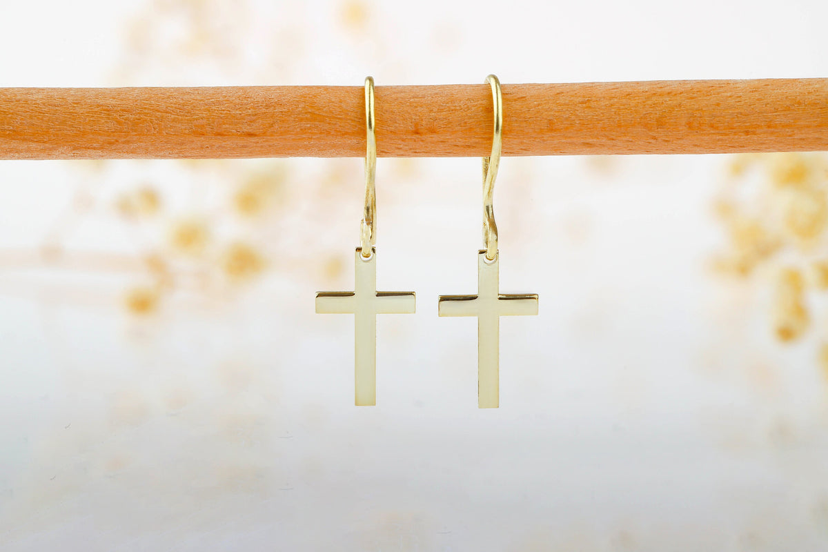 14k Gold Fillled Cross Earrings for Women, Dainty Christian Jewelry, Everyday Earrings in Sterling Silver and Rose by NecklaceDreamWorld