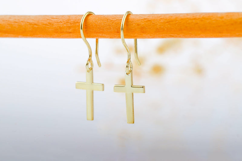 14k Gold Fillled Cross Earrings for Women, Dainty Christian Jewelry, Everyday Earrings in Sterling Silver and Rose by NecklaceDreamWorld