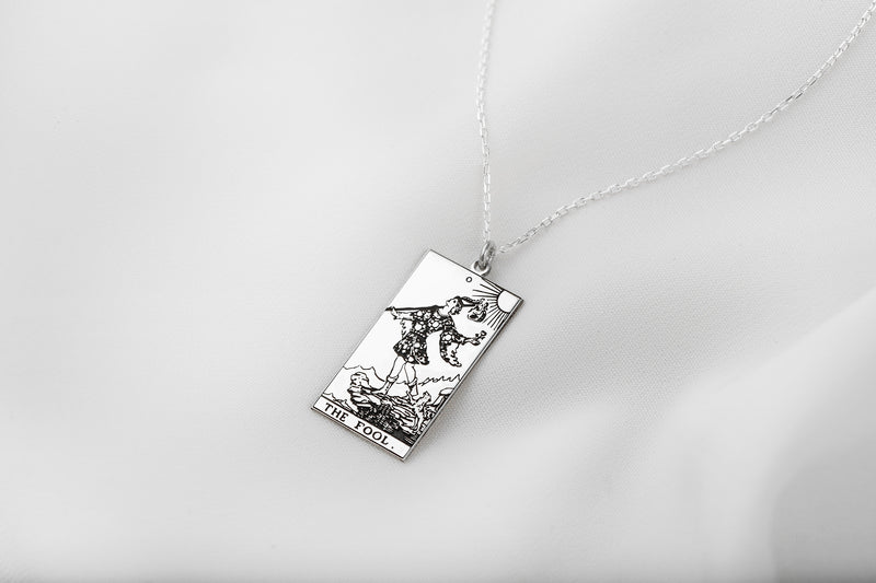 Handmade Tarot Card Tag Necklace in 0.925 Sterling Silver • Tarot Charm Necklace in Gold • Spiritual Jewelry • Birthday Gifts, Unique Gift
