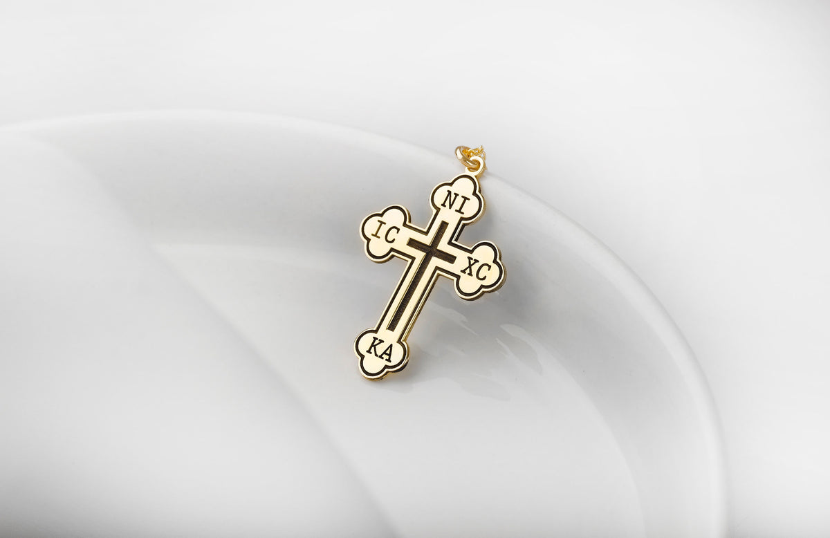 Christian Eastern Orthodox Cross Necklace, Charm IC XC NIKA Religious Jewelry by NecklaceDreamWorld in 14K Gold, Sterling Silver and Rose