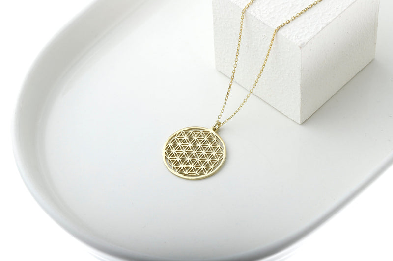 14K Gold Flower of Life Necklace • Handmade Mandala Necklace • Yoga Necklace • Sacred Geometry Jewelry • Ready to Ship Birthday Gifts