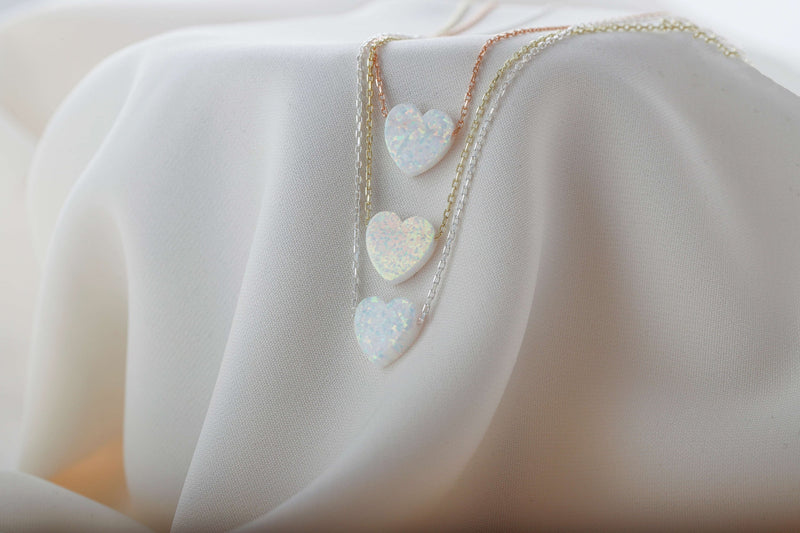 14k Heart Shape White Opal Necklace, Minimalist Jewelry for Her, Dainty Real Gemstone Necklace, Unique Gifts by NecklaceDreamWorld