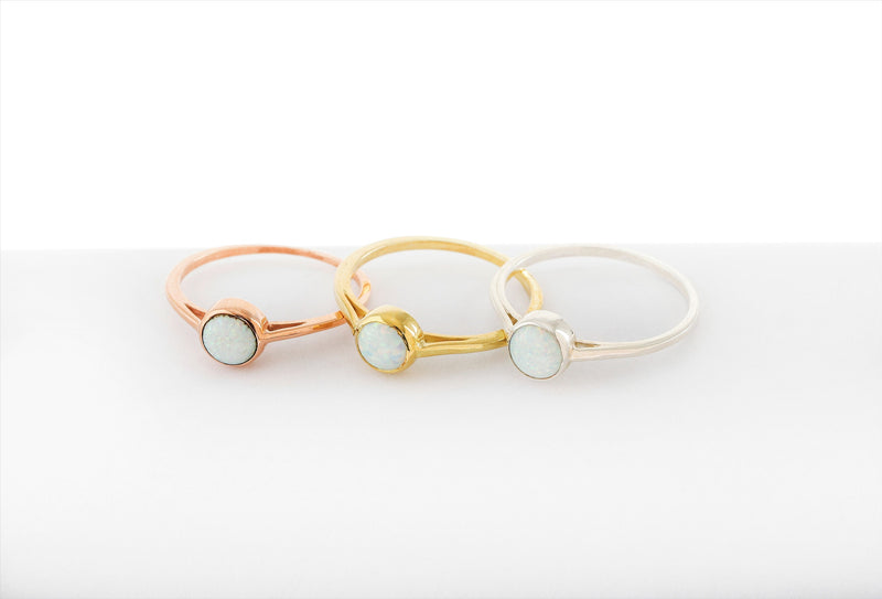 Gold Filled Delicate White Opal Ring, Dainty Gemstone Rings, October Birthstone Jewelry, Stackable Rings for Women, Gifts for Her