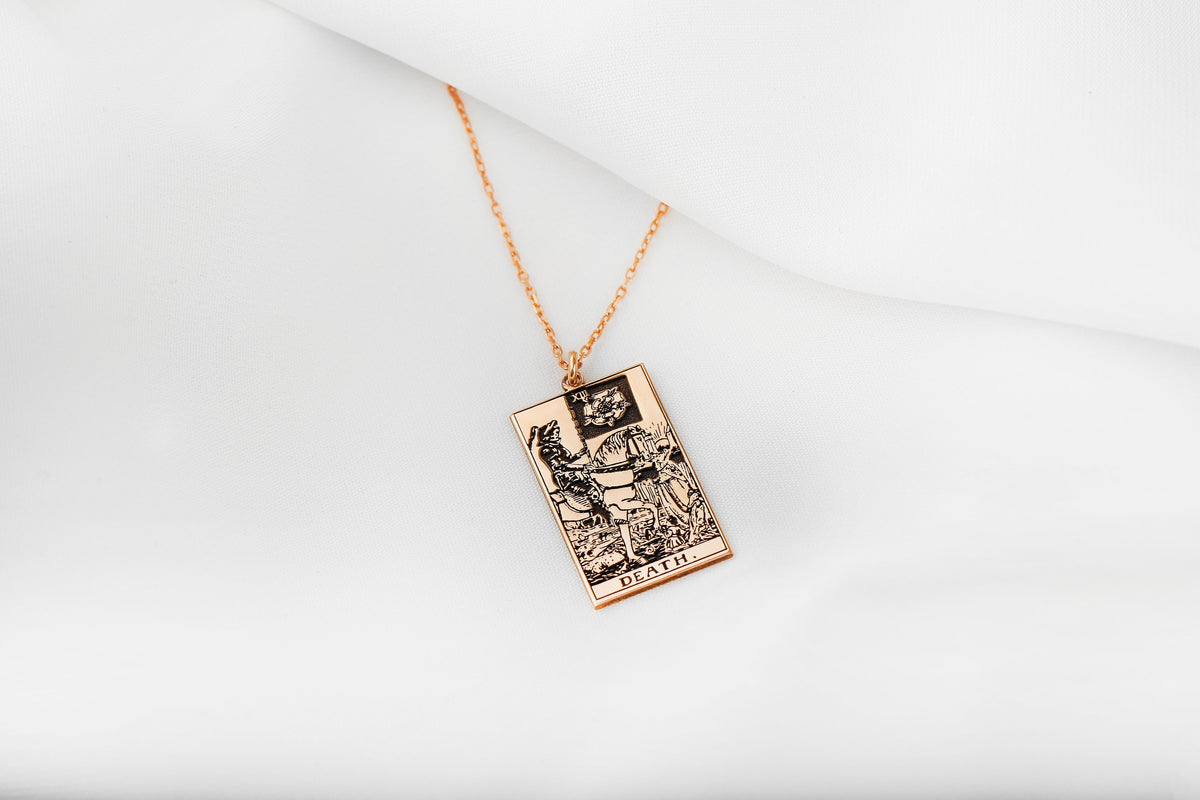 Handmade Tarot Card Tag Necklace in 0.925 Sterling Silver • Tarot Charm Necklace in Gold • Spiritual Jewelry • Birthday Gifts, Unique Gift