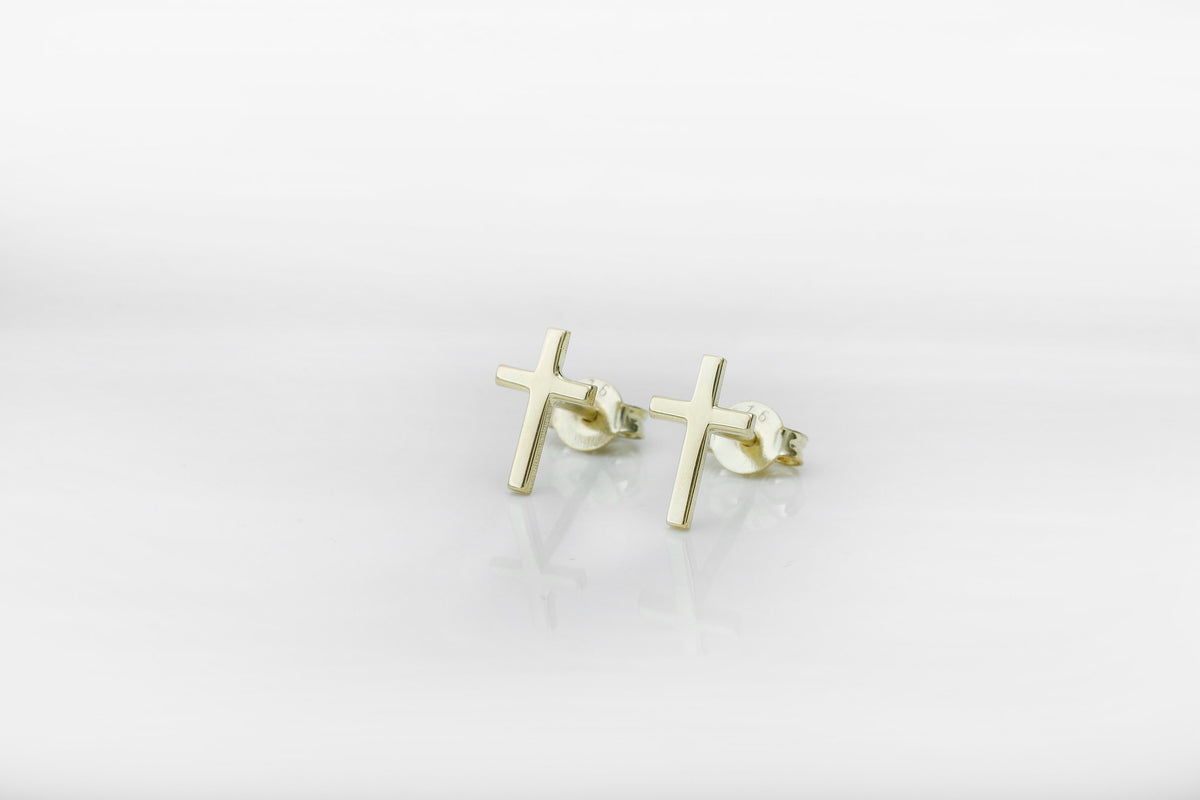 14K Gold Stud Cross Earrings, Minimalist Delicate Cross Jewelry by NecklaceDreamWorld, Perfect Birthday Gifts