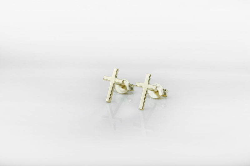 14K Gold Stud Cross Earrings, Minimalist Delicate Cross Jewelry by NecklaceDreamWorld, Perfect Birthday Gifts