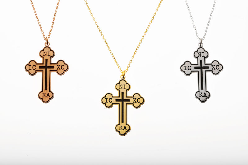 Christian Eastern Orthodox Cross Necklace, Charm IC XC NIKA Religious Jewelry by NecklaceDreamWorld in 14K Gold, Sterling Silver and Rose