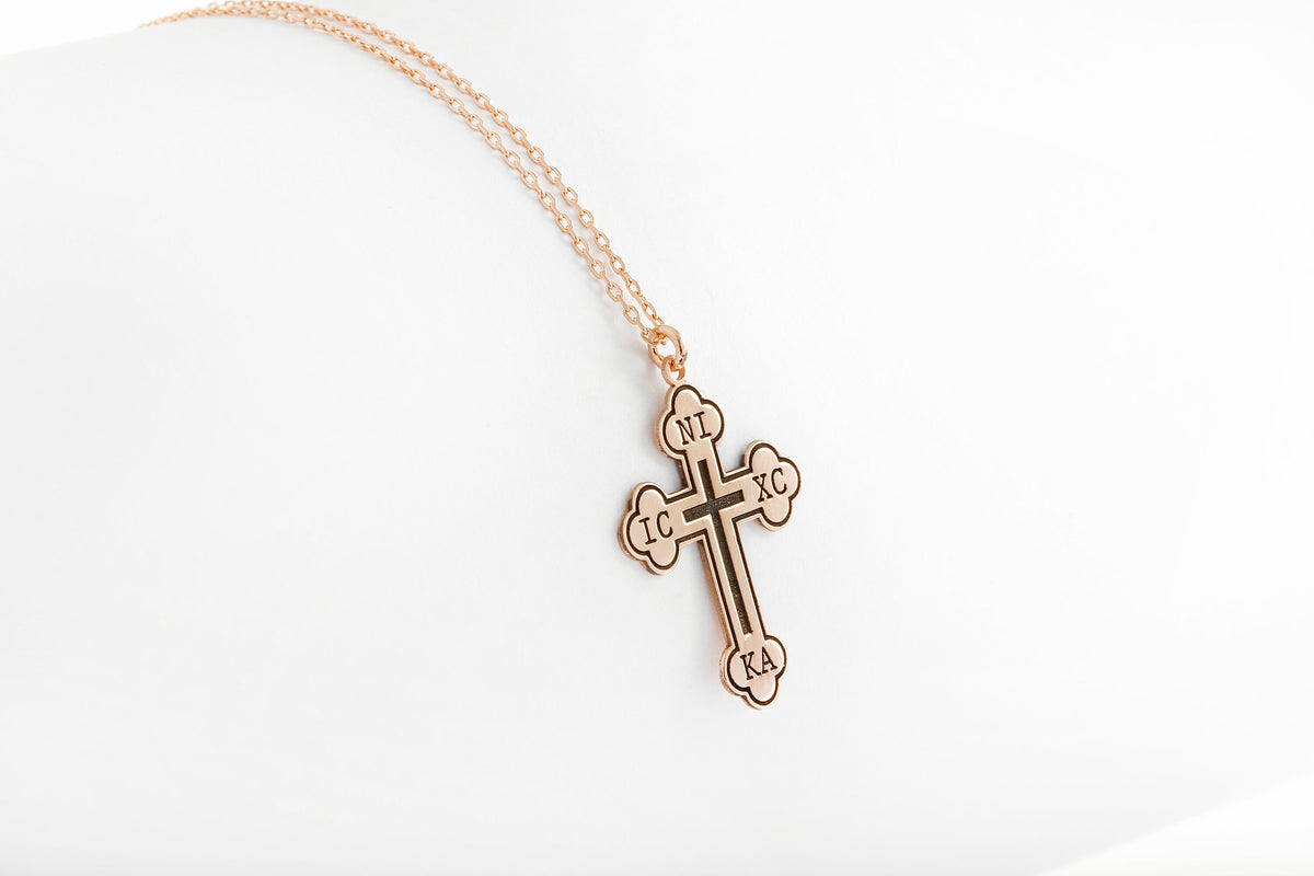 Christian Eastern Orthodox Cross Necklace, Charm IC XC NIKA Religious Jewelry by NecklaceDreamWorld in 14K Gold, Sterling Silver and Rose