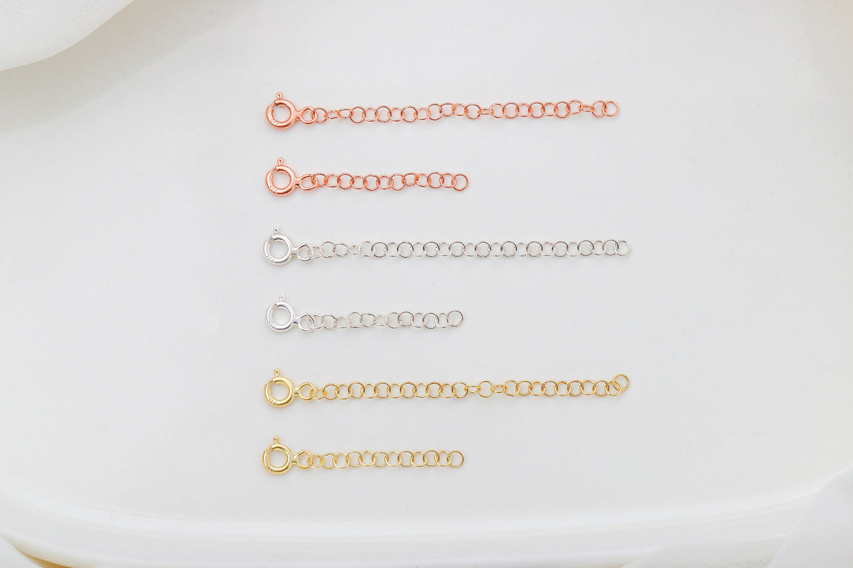 14K Gold Extensions, 925 Sterling Silver Adjustable Extender for Necklace or Bracelet, Removable 1 and 2 inch Chain Extender • Rose Gold