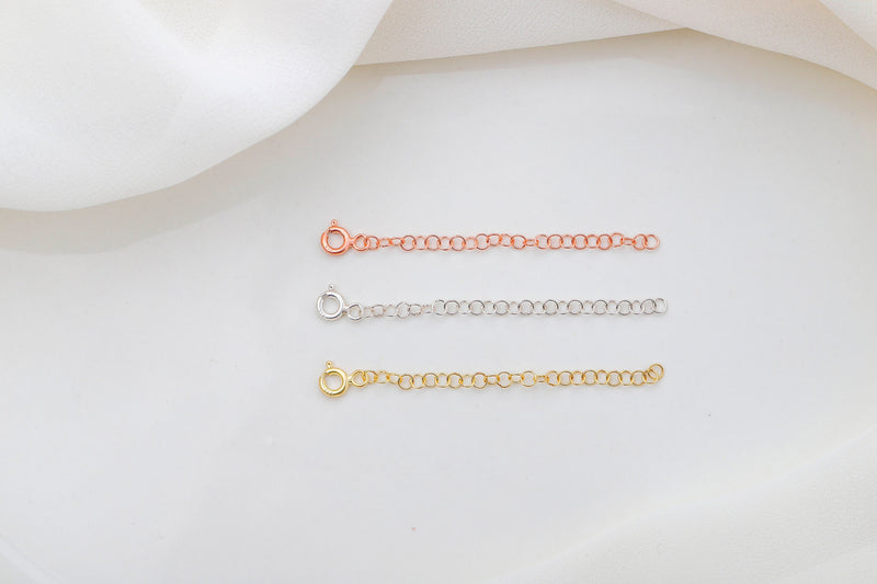 14K Gold Extensions, 925 Sterling Silver Adjustable Extender for Necklace or Bracelet, Removable 1 and 2 inch Chain Extender • Rose Gold