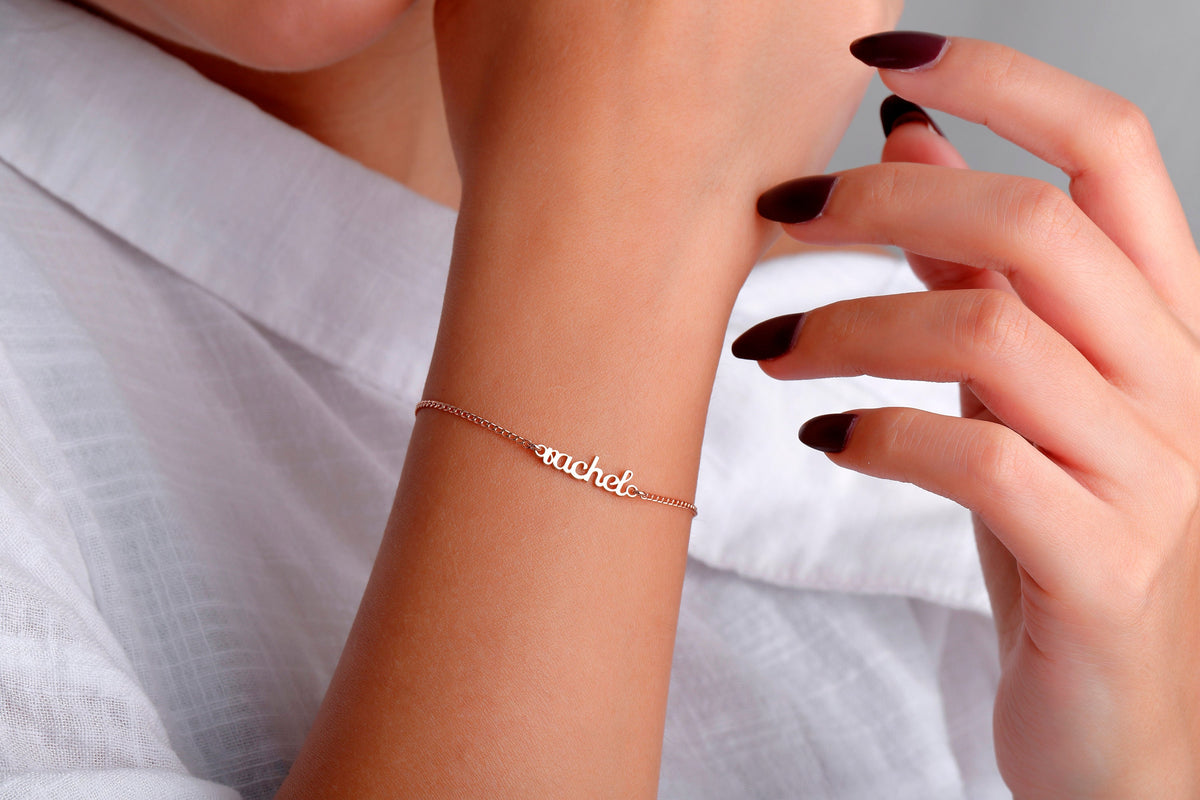 Layering Name Bracelet with Dainty Curb Chain, Personalized Initial Bracelet, Perfect Birthday Gift in Sterling Silver by NecklaceDreamWorld