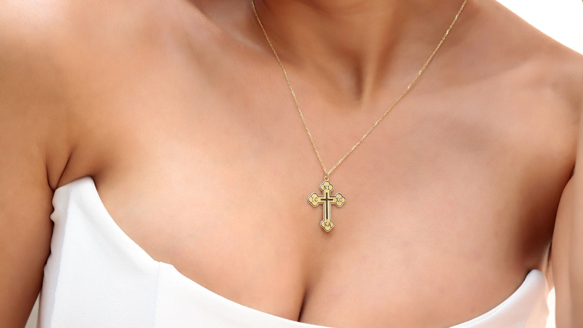 Christian Eastern Orthodox Cross Necklace, Charm IC XC NIKA Religious Jewelry by NecklaceDreamWorld in 14K Gold, Sterling Silver and Rose