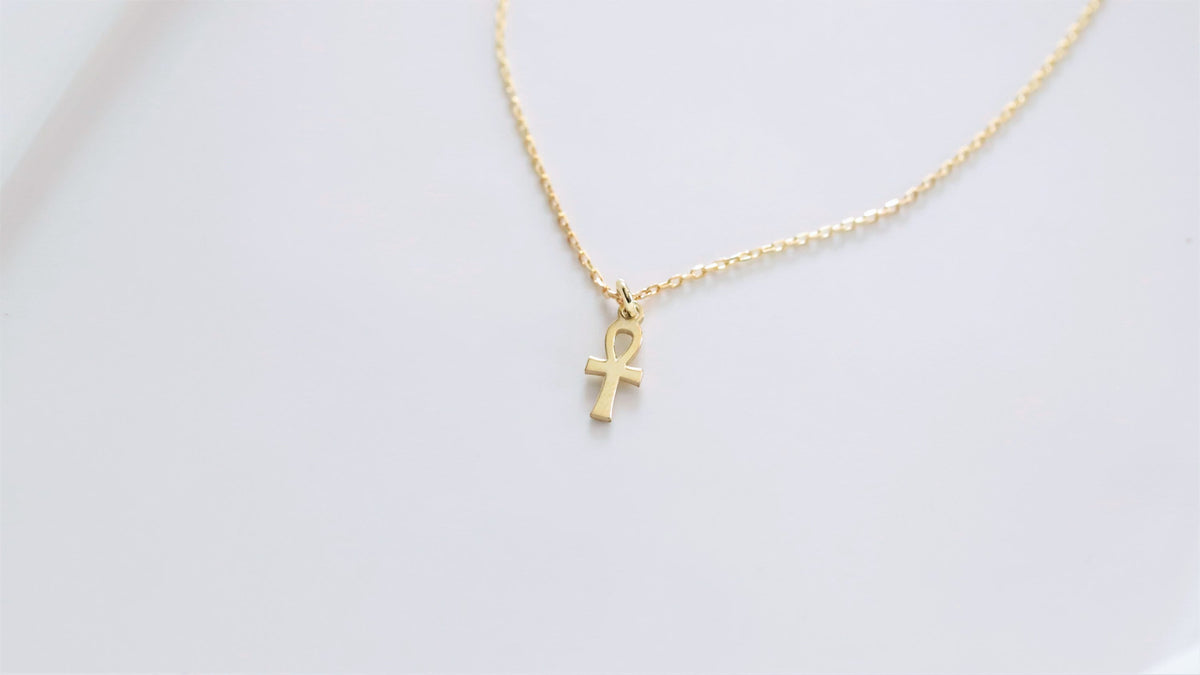 14K Gold Minimal Ankh Necklace, Ancient Symbol Pendant Necklace • Egyptian Ankh Jewelry, Last Minute Anniversary, Birthday, Christmas Gifts