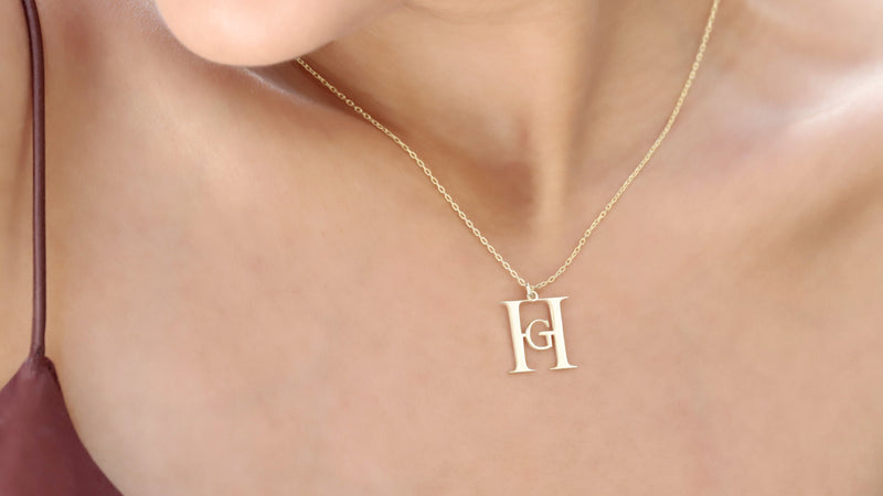 Unique Special Logo Design with Your Initials Charm Necklace comes as Solid Gold, Rose Gold or Sterling Silver by NecklaceDreamWorld