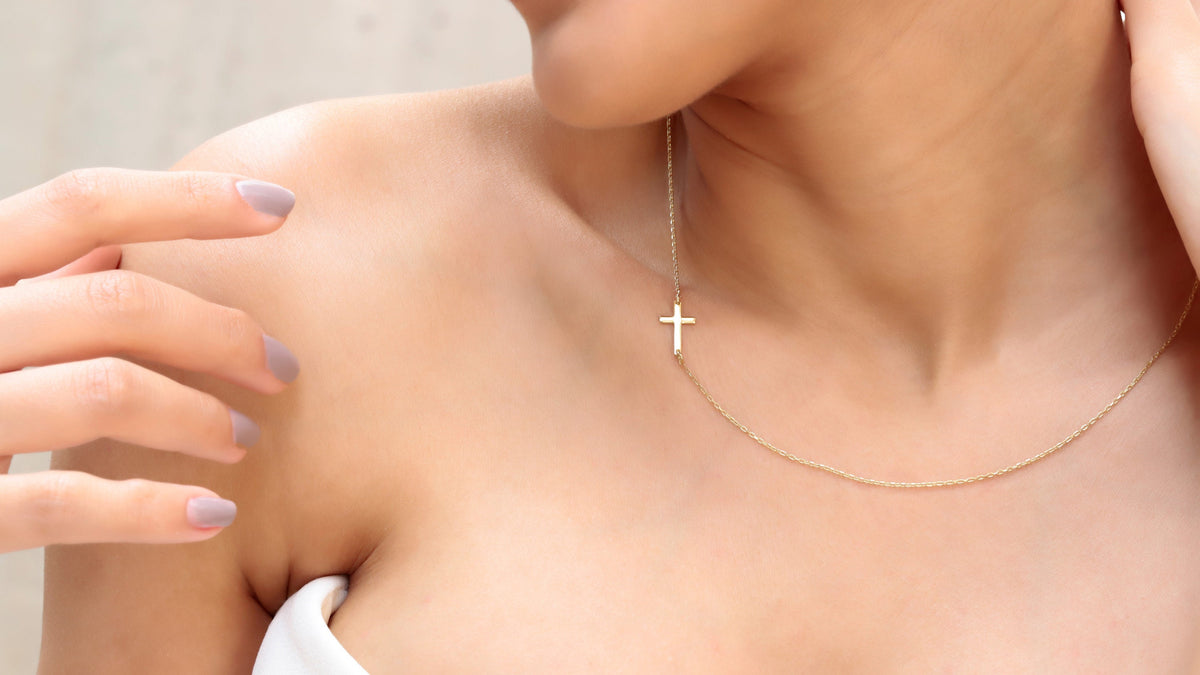 Dainty Sideways Cross Necklace Sterling Silver • Cross Choker Necklace • Dainty Gold Cross Necklace • Cross Jewelry Women