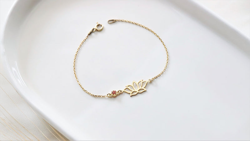 Dainty Gold Friendship Lotus Flower Bracelet, Birthstone-Gemstone add on, Couples Silver, Gold and Rose Gold Jewelry by NecklaceDreamWorld