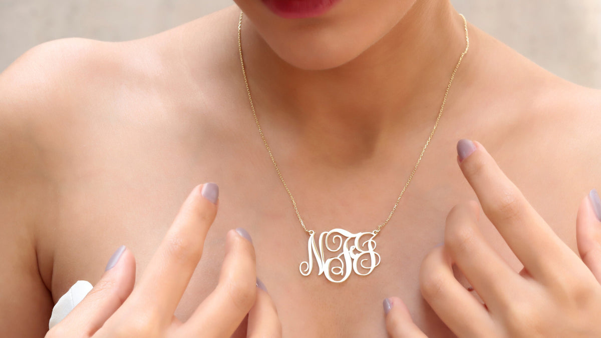 Personalized Vine Monogram Necklace Silver • Gold Handmade Jewelry • Wedding Gifts • Two Initial Monogram • Monogram with Birthstone