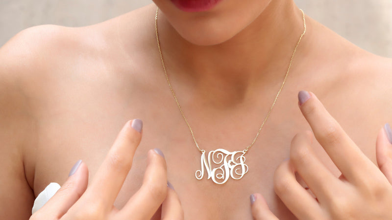 Personalized Vine Monogram Necklace Silver • Gold Handmade Jewelry • Wedding Gifts • Two Initial Monogram • Monogram with Birthstone