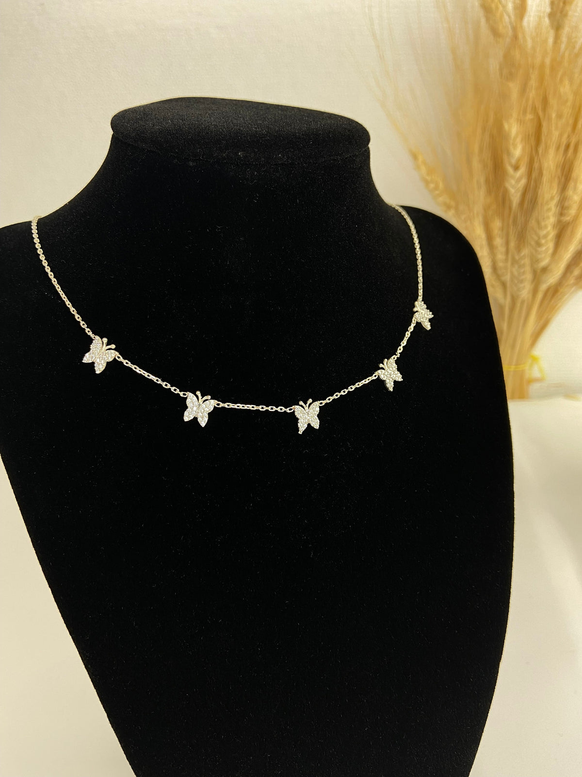 All Around Butterfly Necklace CZ Diamond Handmade in Sterling Silver, Dainty Pave Diamond Butterfly Choker Jewelry, Perfect Delicate Gifts