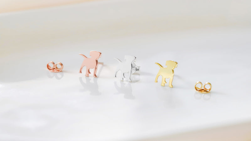 Silver Puppy Stud Earrings, Cute Dog Earrings Animal Kitten Earrings, Minimalist Earrings, Gift for Dog Lovers, Handmade Jewelry