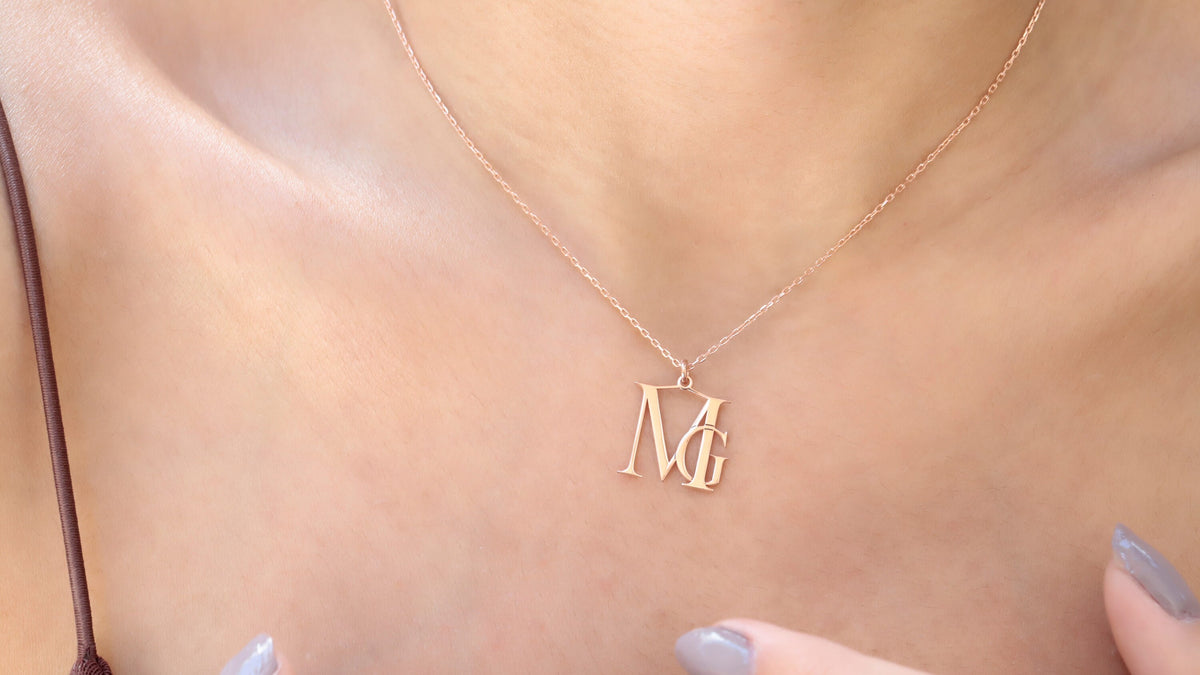 Unique Special Logo Design with Your Initials Charm Necklace comes as Solid Gold, Rose Gold or Sterling Silver by NecklaceDreamWorld