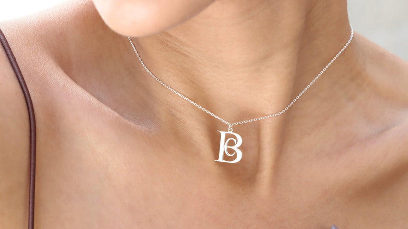 Unique Special Logo Design with Your Initials Charm Necklace comes as Solid Gold, Rose Gold or Sterling Silver by NecklaceDreamWorld